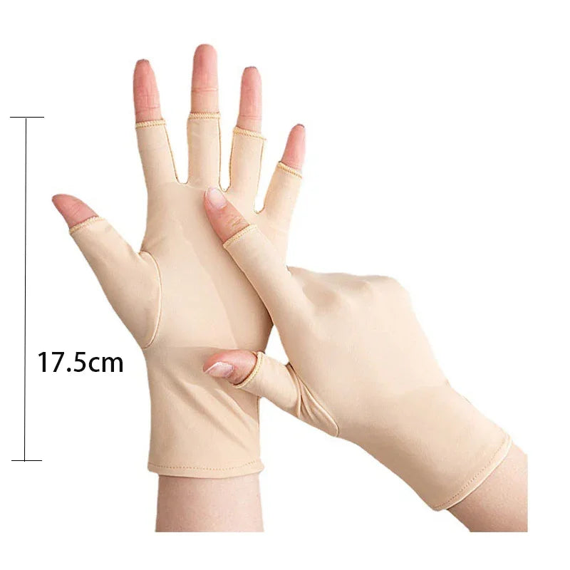 1 Pair Women Casual Elastic Anti-UV Half Finger Gloves Black White Gray Summer  Cool Thin Short Cycling Driving Mittens