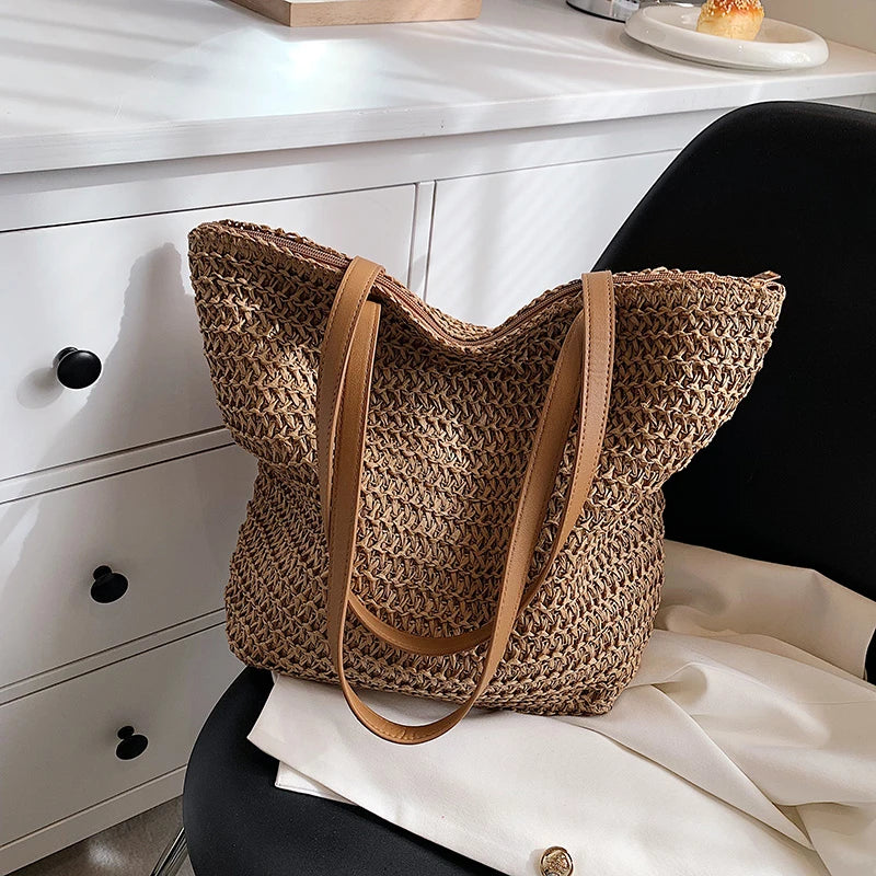 Hand-woven Women's Shoulder Handbag Bohemian 2024 Summer Fashion Straw Beach Tote Bag Travel Shopper Weaving Shopping Bags