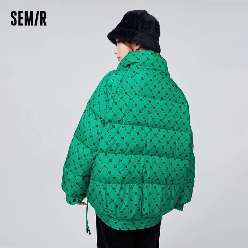 Semir Down Jacket Women with Presbyopia All Over Print Oversize Stand Collar Fashionable Winter Raglan Sleeves Warm Trendy Cool