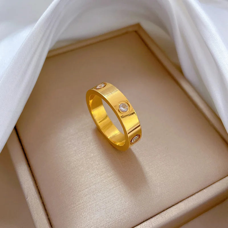 RONGXUANMEI Trendy Cool Simple Gold Color Stainless Steel Rings For Women Exquisite Casual Finger Ring Jewelry High Quality Gift