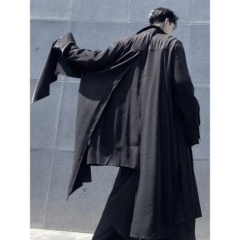 ARENS Techwear Black Men's Windbreaker Men Gothic Cardigan Long Coat Men Harajuku Hip Hop Blouses Shirts Goth Mens Clothing