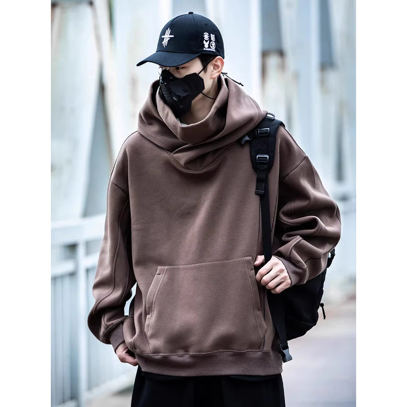 2023 Double Neckline Hoodie Techwear Harajuku Men Functional Hoodies Hip Hop Streetwear Pullover Sweatshirts Oversized Cotton