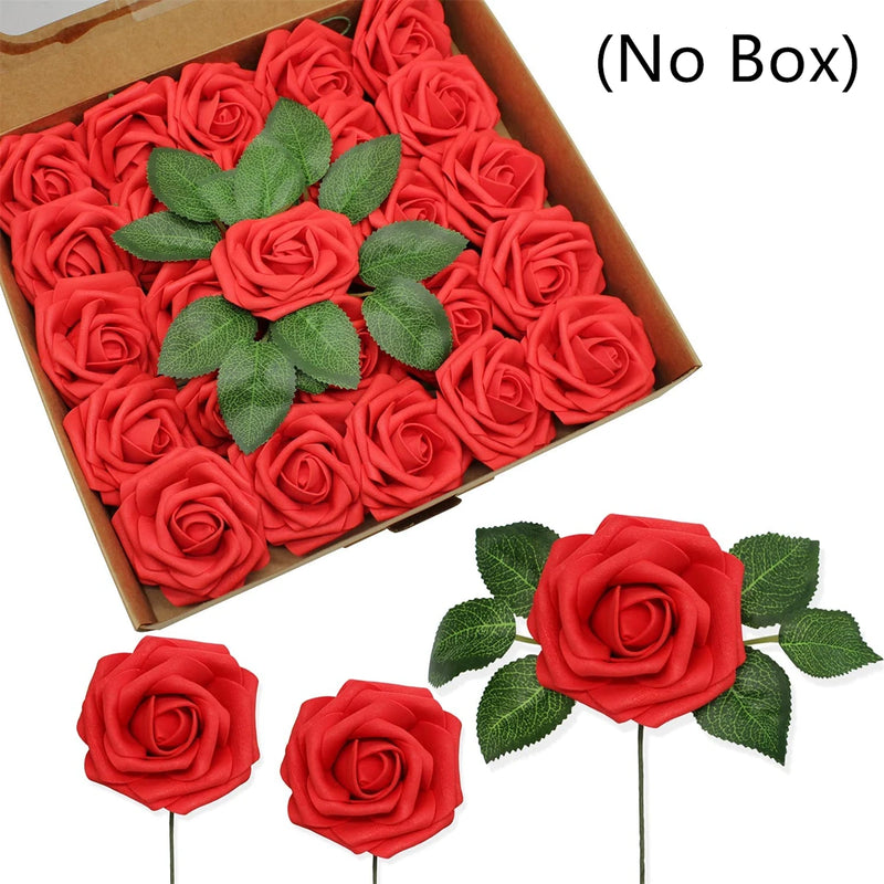 25/30Pcs Artificial Flowers Foam Fake Roses with Stems for DIY Wedding Bouquets Bridal Arrangement Home Party Table Decoration