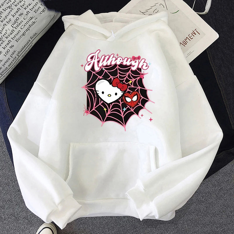 2024 Fashionable Kawaii Sanrio Spider Hello Kitty Anime Hoodie Dark Men Women Black Y2K Aesthetic Tops Winter Casual Jacket Tops