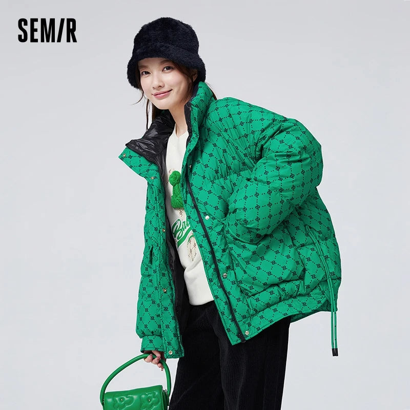 Semir Down Jacket Women with Presbyopia All Over Print Oversize Stand Collar Fashionable Winter Raglan Sleeves Warm Trendy Cool