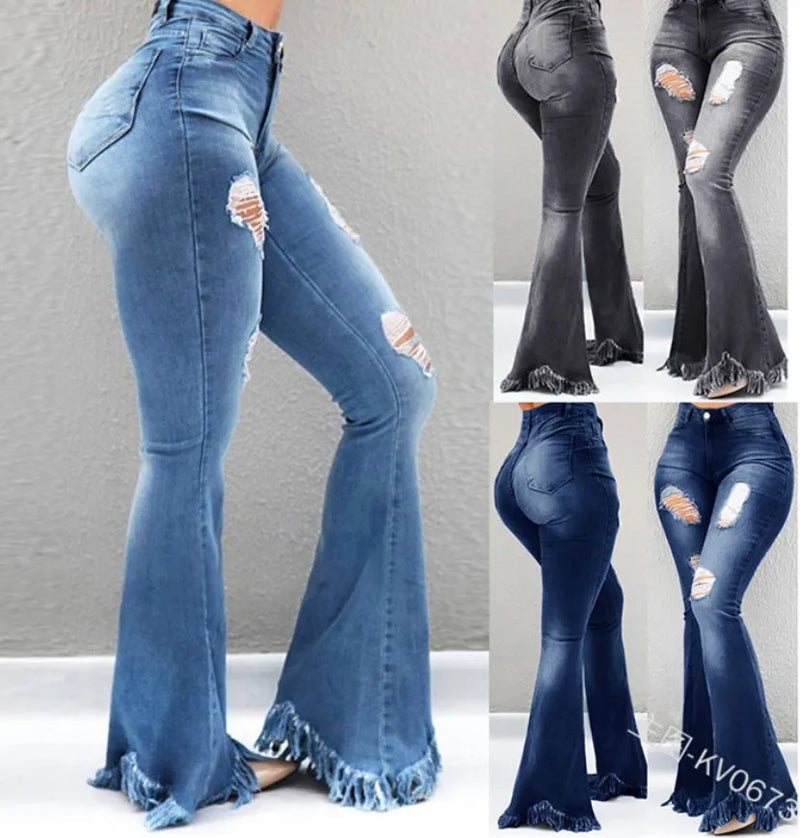 Y2K Clothing Women's Pans 2023 Autumn New Fashion Old Worn White High Waist Jeans Show Thin Tassel Edge Micro Ragged Denim Pants