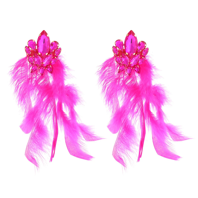 Luxurious Design New Rhinestone Decoration Long Feather Pendant Earrings For Women Retro Ethnic Exaggerated Jewelry Accessories