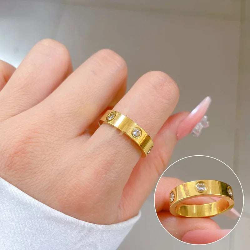 RONGXUANMEI Trendy Cool Simple Gold Color Stainless Steel Rings For Women Exquisite Casual Finger Ring Jewelry High Quality Gift