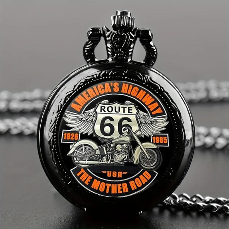 Cool Motorbike Pocket Watch Elegant Exquisite Clock With Necklace Chain The Mother Road Route 66 Masculino Relogio Best Gift