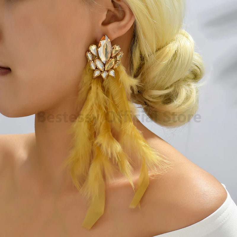 Decoration Long Feather Pendant Earring