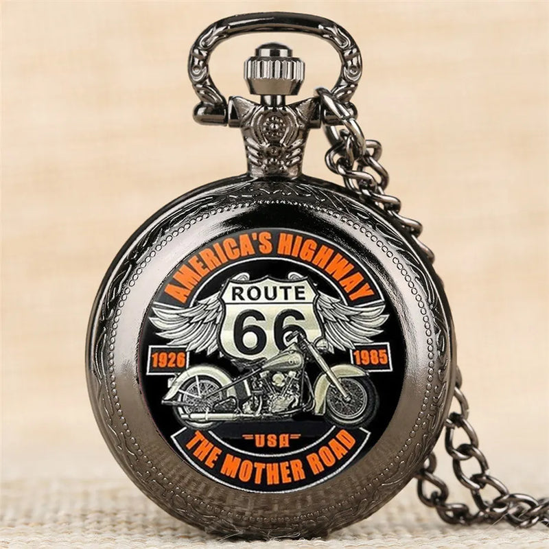 Cool Motorbike Pocket Watch Elegant Exquisite Clock With Necklace Chain The Mother Road Route 66 Masculino Relogio Best Gift