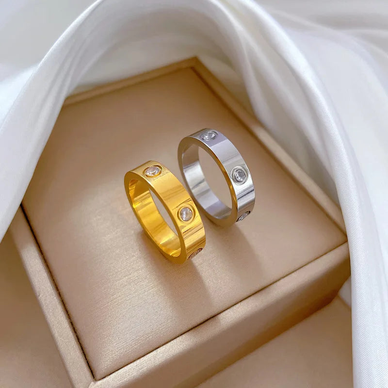 RONGXUANMEI Trendy Cool Simple Gold Color Stainless Steel Rings For Women Exquisite Casual Finger Ring Jewelry High Quality Gift