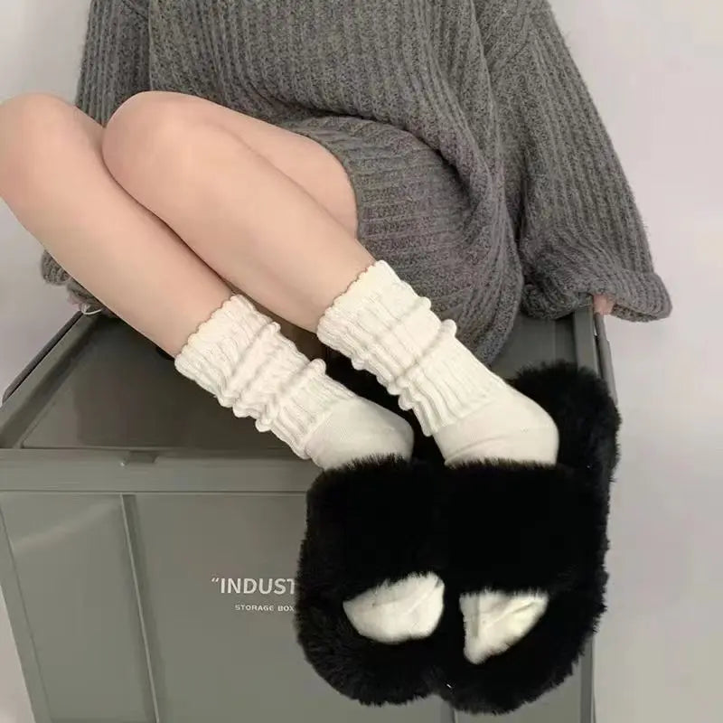 3 Pairs Fashion Cool Lolita Woman Cute Warm Socks Set Female Lady Autumn Winter Knitted Long Black White Socks For Women