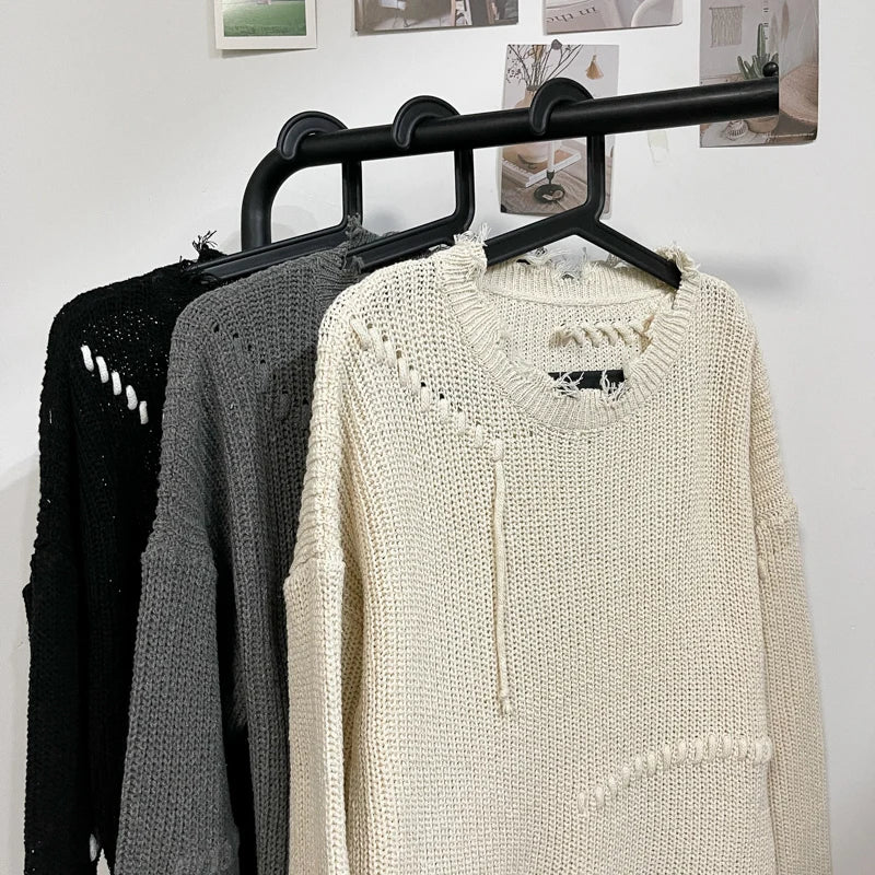 Raw Edge Long Sleeves Loose Knitwear Fashion