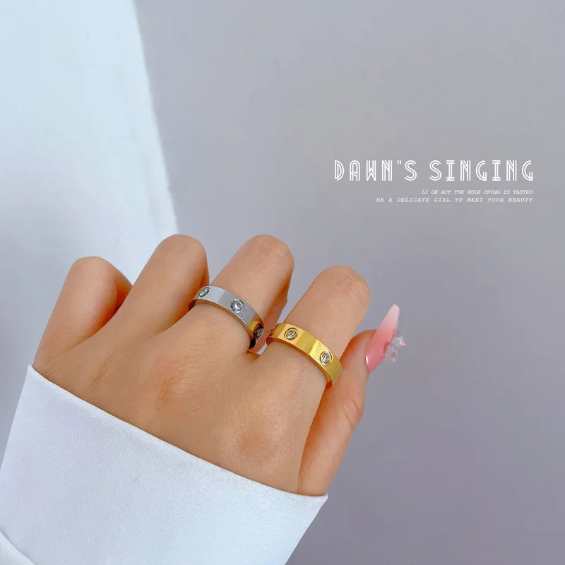 RONGXUANMEI Trendy Cool Simple Gold Color Stainless Steel Rings For Women Exquisite Casual Finger Ring Jewelry High Quality Gift