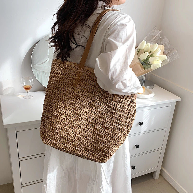 Hand-woven Women's Shoulder Handbag Bohemian 2024 Summer Fashion Straw Beach Tote Bag Travel Shopper Weaving Shopping Bags