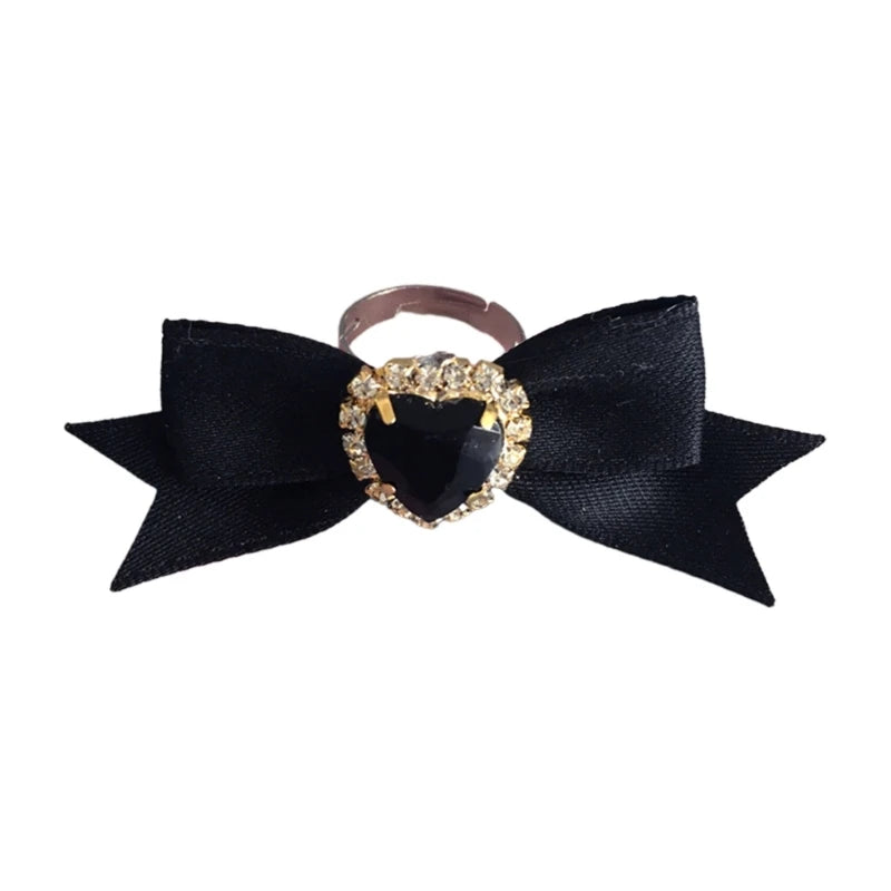 Harajuku Crystal Love Heart Ribbon Bow Knot Ring for Women Dark Cool Sweet Trendy Jewelry Aesthetics Y2k Accessories