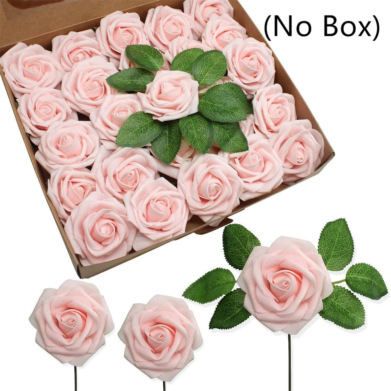 25/30Pcs Artificial Flowers Foam Fake Roses with Stems for DIY Wedding Bouquets Bridal Arrangement Home Party Table Decoration